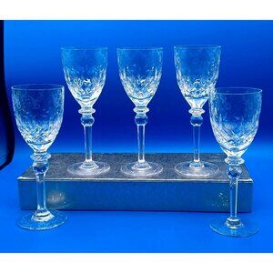 Rogaska Gallia Floral Etched Lead Crystal Wine Hocks Glasses Set Of 5 7 3/4"